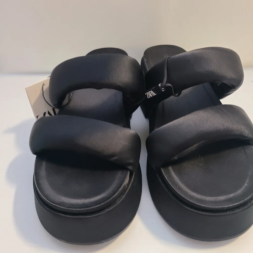 ZARA PADDED STRAP FLATFORM SANDALS BLACK SIZE 8 | 1344/110 - Picture 13 of 14